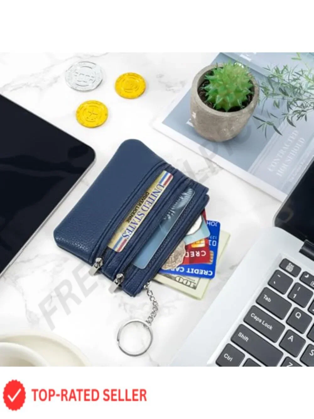 2 Pack Coin Purse Pouch Change Card Holder Wallet with Keychain for Women and